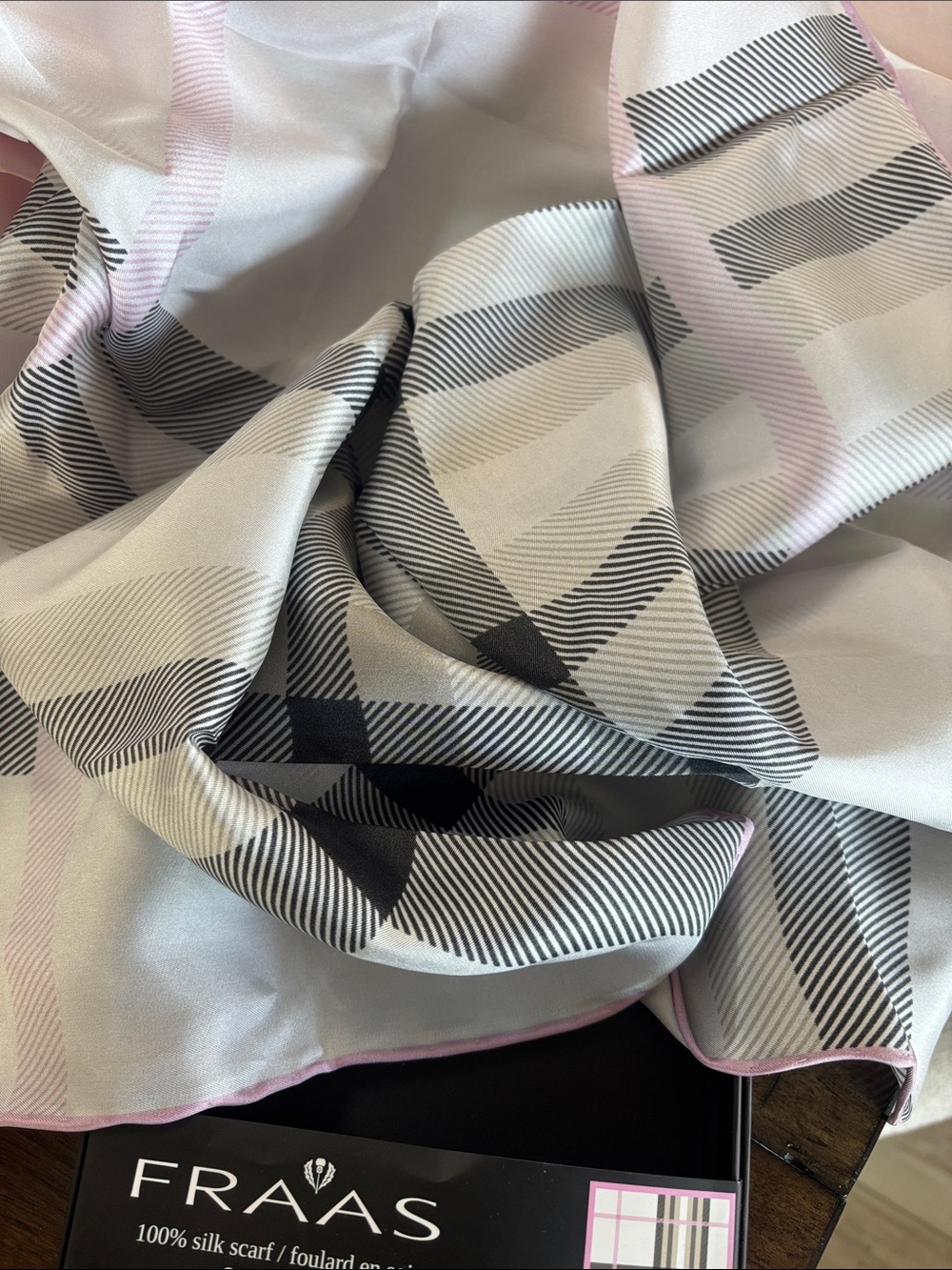 Fraas Gray, Black & Pink Silk Scarf